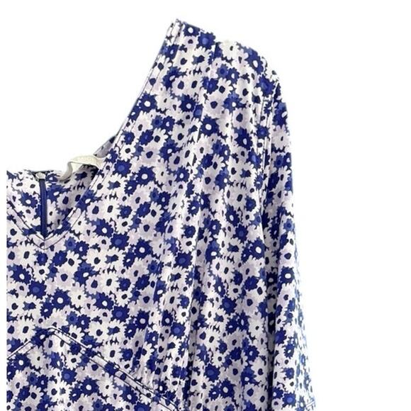 Michael Kors 3X Plus Blue White Mini Floral Scoop Neck Stretchy Flowy Dress - Picture 9 of 11